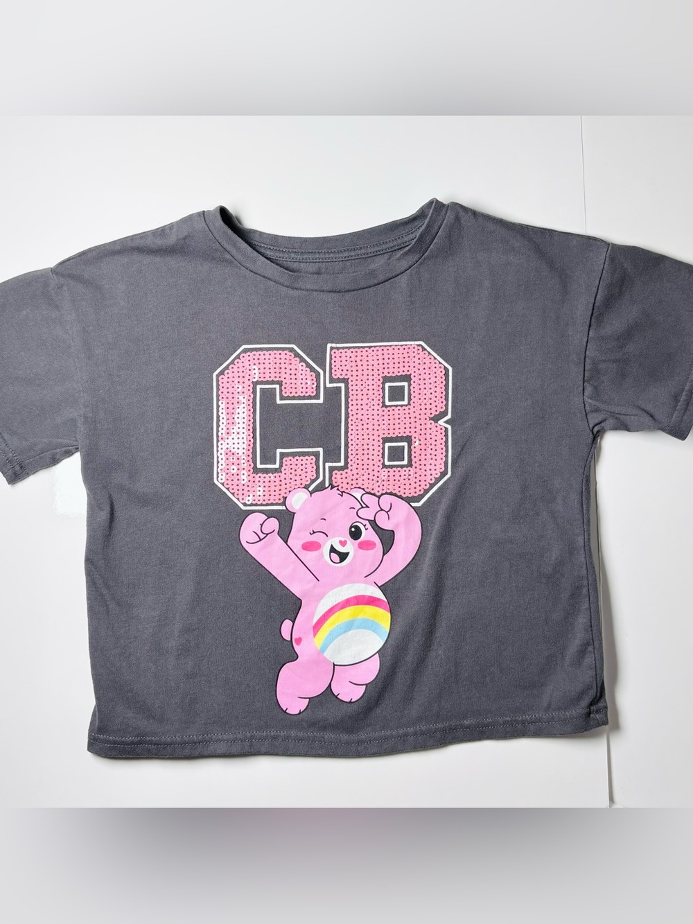Official Care Bears Cheer Bear CB Cropped Graphic Tee Kids M 7/8 Summer